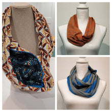 Load image into Gallery viewer, Customizable Knit Infinity Scarf with Optional Hidden Pocket: Stripes and Abstract Prints