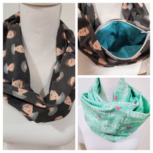 Load image into Gallery viewer, Customizable Knit Infinity Scarf with Optional Hidden Pocket: Feminist Prints
