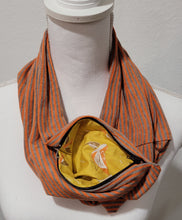 Load image into Gallery viewer, Orange Stripe Infinity Scarf with Hidden Zipper Pocket