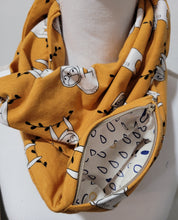 Load image into Gallery viewer, Mustard Yellow Sloth Jersey Knit Infinity Scarf in Single or Double Loop