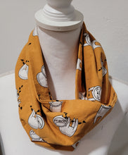 Load image into Gallery viewer, Mustard Yellow Sloth Jersey Knit Infinity Scarf in Single or Double Loop