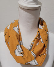 Load image into Gallery viewer, Mustard Yellow Sloth Jersey Knit Infinity Scarf in Single or Double Loop